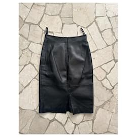 Autre Marque-AW2001 Ruffo investigación de Sophia Kokosalaki falda midi de cuero negro vintage-Negro