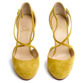 Christian Louboutin-Christian Louboutin Yellow Suede Fifi 100 Heels Salome US8.5-Yellow