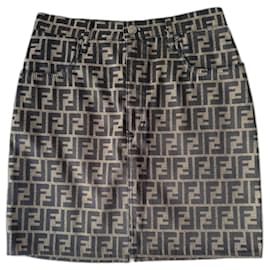 Fendi-Fendi Jeans Zucca monogram skirt-Brown