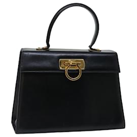 Salvatore Ferragamo-Salvatore Ferragamo Gancini Hand Bag Leather Black Auth yk11657-Black