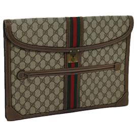 Gucci-GUCCI GG Supreme Web Sherry Line Clutch Bag PVC Beige Red Green Auth 70352-Red,Beige,Green