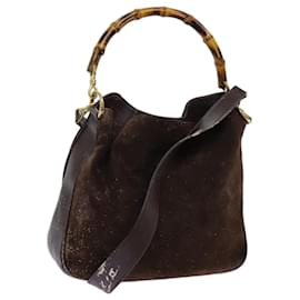 Gucci-GUCCI Bamboo Hand Bag Suede 2way Brown 001 3754 1638 auth 69633-Brown