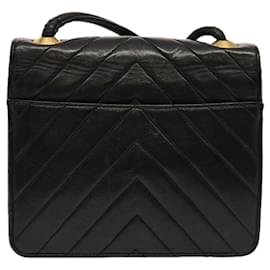 Chanel-CHANEL V Stitch Shoulder Bag Lamb Skin Black CC Auth yk11681-Black