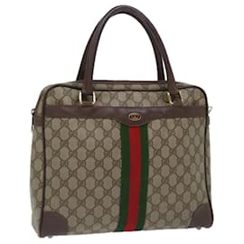 Gucci-GUCCI GG Supreme Web Sherry Line Handtasche PVC Beige Rot 904 02 015 Auth th4757-Rot,Beige