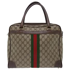 Gucci-GUCCI GG Supreme Web Sherry Line Hand Bag PVC Beige Red 904 02 015 Auth th4757-Red,Beige
