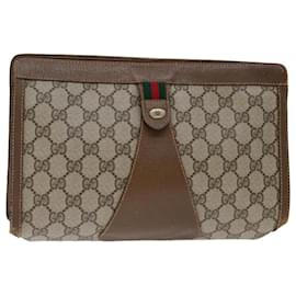 Gucci-GUCCI GG Supreme Web Sherry Line Clutch Bag PVC Beige Rot 89 01 033 Auth bs13461-Rot,Beige