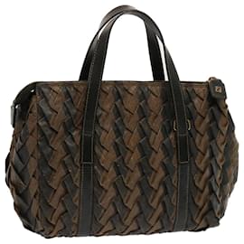 Fendi-FENDI Sac à main en toile Pecan Marron Noir Auth bs13516-Marron,Noir