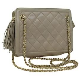 Chanel-CHANEL Matelasse Chain Shoulder Bag Leather Beige CC Auth 70254-Beige