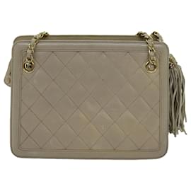 Chanel-CHANEL Matelasse Chain Shoulder Bag Leather Beige CC Auth 70254-Beige