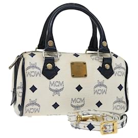 MCM-Borsa a mano MCM Vicetos Logogram in pelle PVC 2modo Bianco Auth 70666-Bianco