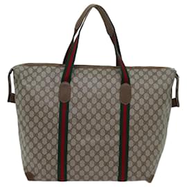 Gucci-GUCCI GG Supreme Web Sherry Line Boston Bag PVC Beige Red 89 19 012 Auth th4748-Red,Beige