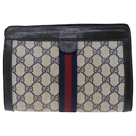 Gucci-GUCCI GG Supreme Sherry Line Clutch Bag PVC Navy Red 07 014 2125 auth 70291-Red,Navy blue