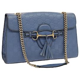 Gucci-GUCCI GG Canvas Guccissima Chain Shoulder Bag Blue 295402 auth 70331-Blue