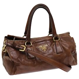 Prada-PRADA Hand Bag Leather 2way Brown Auth bs13240-Brown