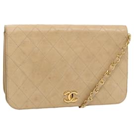 Chanel-CHANEL Matelasse Chain Shoulder Bag Lamb Skin Beige CC Auth 70453A-Beige