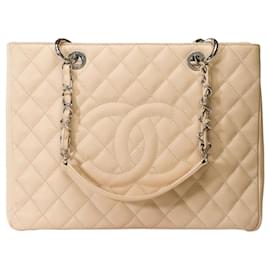 Chanel-CHANEL Grand sacola de compras em couro bege - 101848-Bege