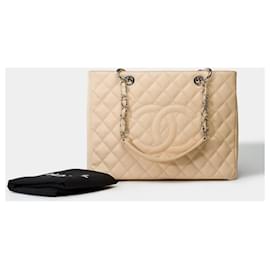 Chanel-CHANEL Grand sacola de compras em couro bege - 101848-Bege