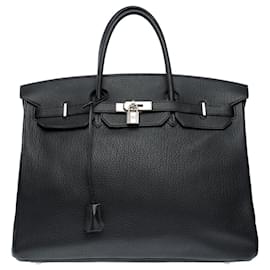 Hermès-HERMES BIRKIN BAG 40 in black leather - 101823-Black