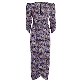 Isabel Marant-Vestido de seda con estampado floral y fruncido en color violeta ultravioleta de Isabel Marant Albini.-Púrpura,Morado oscuro