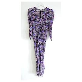 Isabel Marant-Vestido de seda con estampado floral y fruncido en color violeta ultravioleta de Isabel Marant Albini.-Púrpura,Morado oscuro