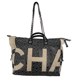 Borsa Chanel Deauville Maxi Nera Monogramma Pelle e Tela Nero Monogramma