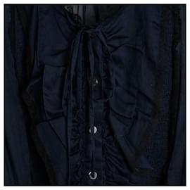 Prada-Prada Top Blouse FR38/40 Night Cotton Veil US8/10-Bleu foncé