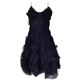 Autre Marque-Jenny Packham Catwalk - Robe en tulle sans manches en maille ornée de cristaux noirs avec détail de rosette-Noir