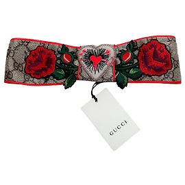 Autre Marque Tiara Gucci Silk GG Supreme com bordado Marrom