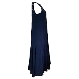 Autre Marque-Akris Punto Navy Blue Circle Patterned Sleeveless Midi Dress-Blue