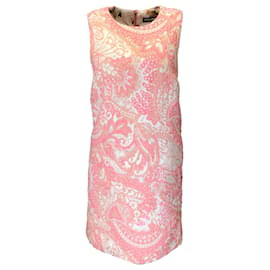 Autre Marque-Dolce & Gabbana Pink / White / silver / Gold Metallic Sleeveless Jacquard Dress-Pink