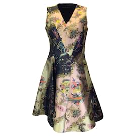 Autre Marque-Etro Metallic Multi Jacquard Printed Sleeveless V-Neck Flared Silk Dress-Metallic