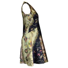 Autre Marque-Vestido de seda acampanado con cuello en V, sin mangas, estampado de jacquard multicolor metalizado de Etro-Metálico
