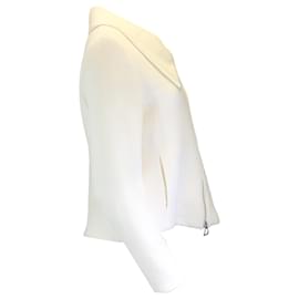 Autre Marque-Giorgio Armani Ivory Quilted Full Zip Blazer-Cream