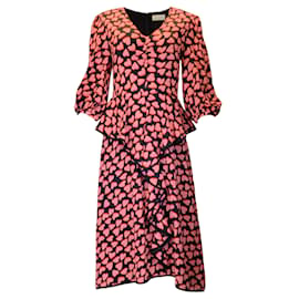 Autre Marque-Rebecca Vallance Noir / pink / Robe midi en crêpe à manches longues et imprimé cœur rouge-Multicolore