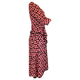 Autre Marque-Rebecca Vallance Nero / pink / Abito midi in crêpe a maniche lunghe con stampa di cuori rossi-Multicolore