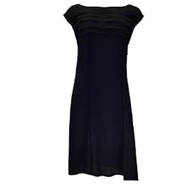 Autre Marque-Vestido midi de crepé con volantes en negro de Nina Ricci-Negro