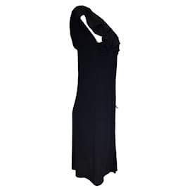 Autre Marque-Vestido midi de crepé con volantes en negro de Nina Ricci-Negro