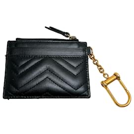 Autre Marque-Gucci Black Leather Marmont Keychain Wallet-Black
