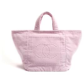 Chanel-Bolso tote de terciopelo rosa con logo CC de Chanel de principios de los años 2000.-Rosa