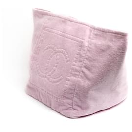 Chanel-Bolso tote de terciopelo rosa con logo CC de Chanel de principios de los años 2000.-Rosa