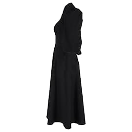 Autre Marque-Vestido Midi Madrepérola Sofia Manga Bufante em Algodão Preto-Preto