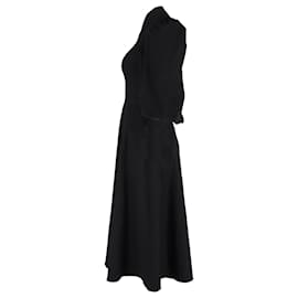 Autre Marque-Mother of Pearl Sofia Puffed Sleeve Midi Dress in Black Cotton-Black