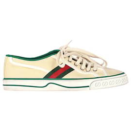 Gucci-gucci 1977 Tennis Low Top Sneakers in Cream Canvas-White,Cream