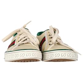 Gucci-Gucci 1977 Tennis Low Top Sneakers aus cremefarbenem Canvas-Weiß,Roh