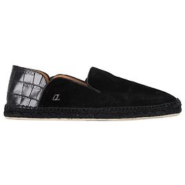 Christian Louboutin Espadon Mix-Leather Fold-Down Slip-On Espadrilles in Black Suede Black