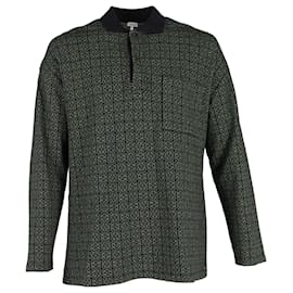 Loewe-Loewe – Langärmliges Jacquard-Poloshirt mit Monogramm aus grüner Baumwolle-Grün