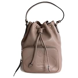 Prada-Prada beige leather bucket handbag-Pink,Beige