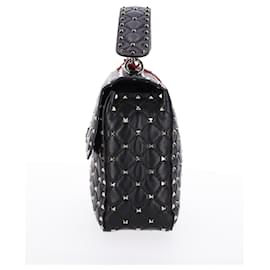 Valentino Garavani-Valentino Garavani Quilted Large Rockstud Spike Top Handle Bag in Black Leather-Black