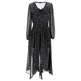 Maje Route gerafftes Midikleid aus metallischem Georgette in schwarzem Polyester Schwarz