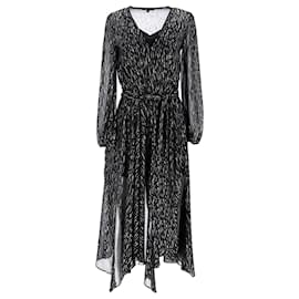 Maje-Maje Route Robe Midi En Georgette Métallisée à Fronces En Polyester Noir-Noir